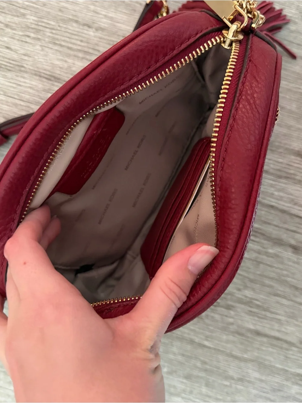 Michael Kors Women’s Red Studded Crossbody Bag with Tassel
